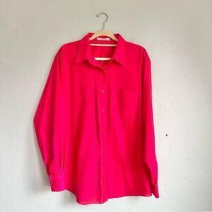 Foxcroft Women Valentine Cherry Red Button Down Wrinkle Free Shirt‎ Size 14 EUC